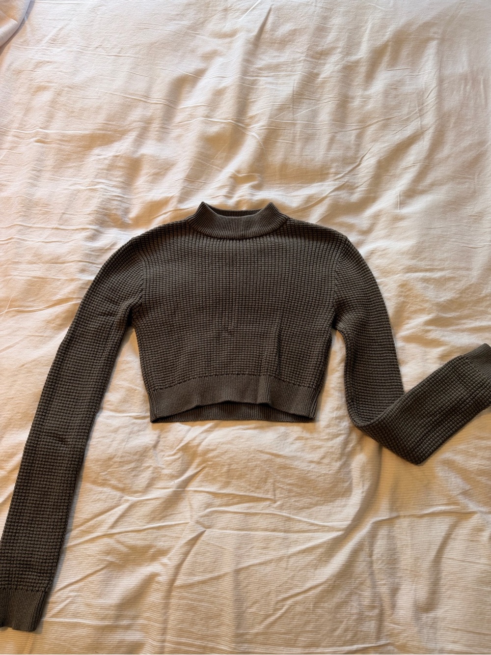 Cropped Mock Neck Waffle sweater